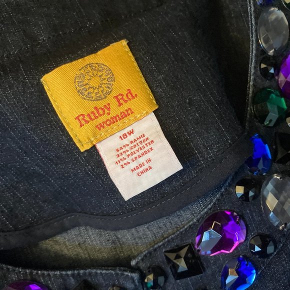 Ruby Rd. Woman Collarless Jeweled Denim Jacket 18W - Picture 8 of 9